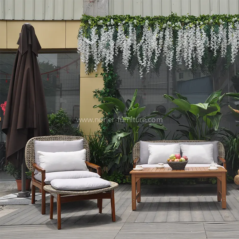 Ruangan Cuaca Tahan kayu Rattan Sofa Set